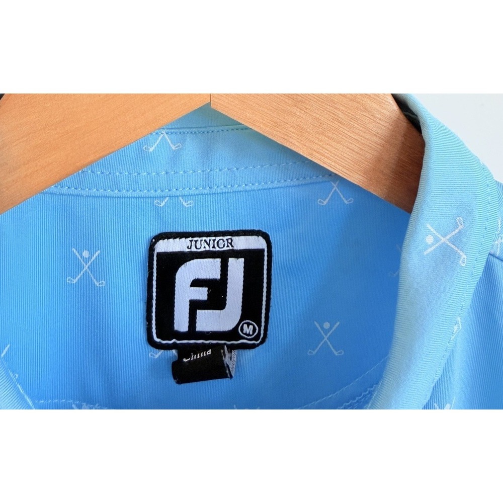 FootJoy Junior Golf Club Print Blue/White Polo Shirt Embroidered 1921 Logo Sz M - Picture 4 of 7